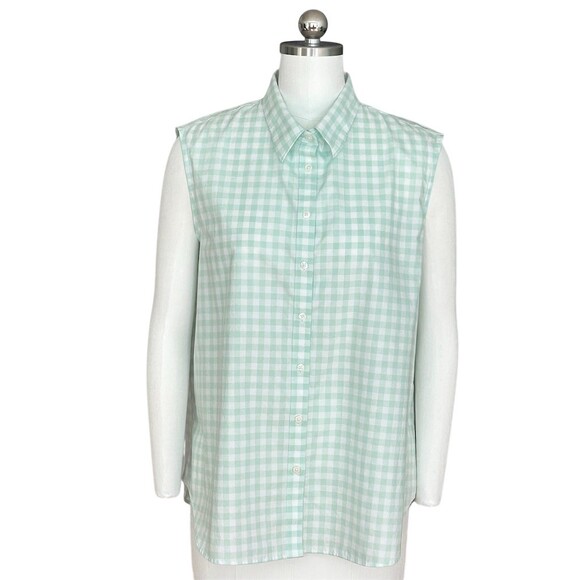 Lands' End Button-Up Top Womens 18P Petite Mint Green Gingham Sleeveless - Picture 8 of 8